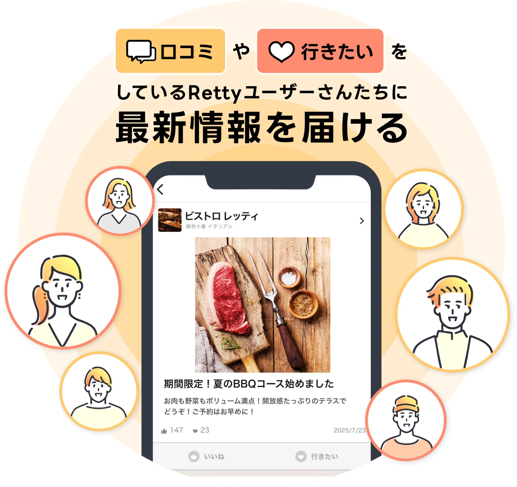 「口コミ」や「行きたい」をしているRettyユーザーさんたちに最新情報を届ける